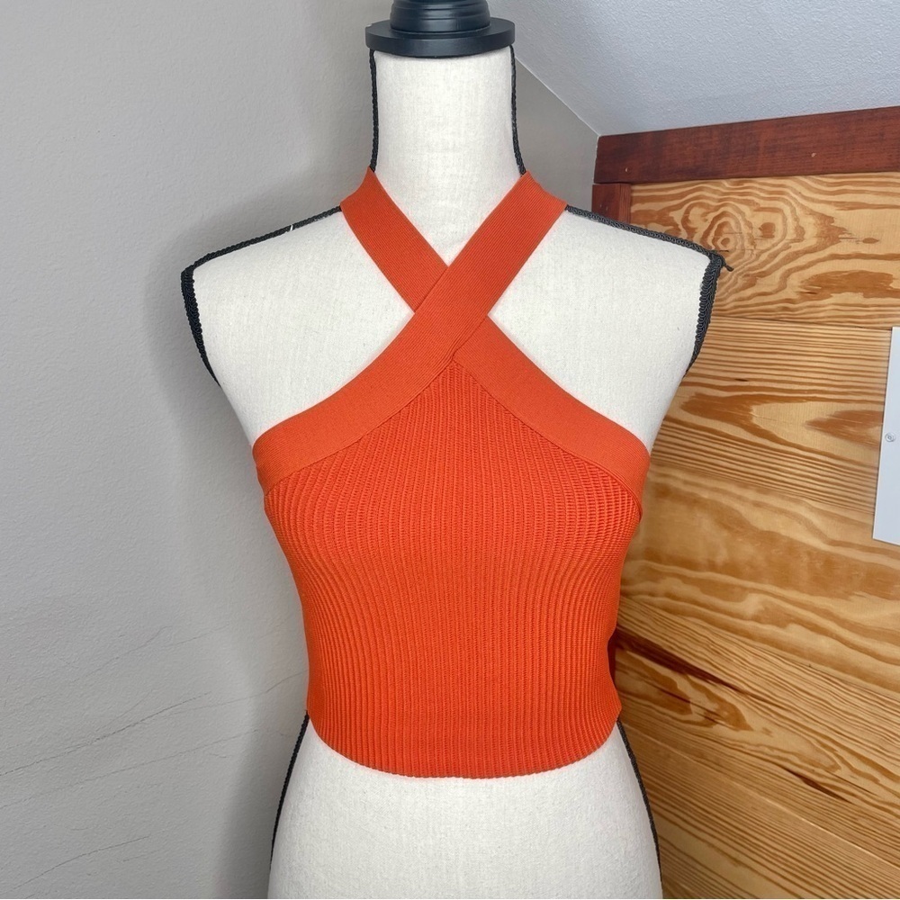 Forever 21 Sweater Knit Crisscross Halter Crop Top in Pompeian Red Small NWT
